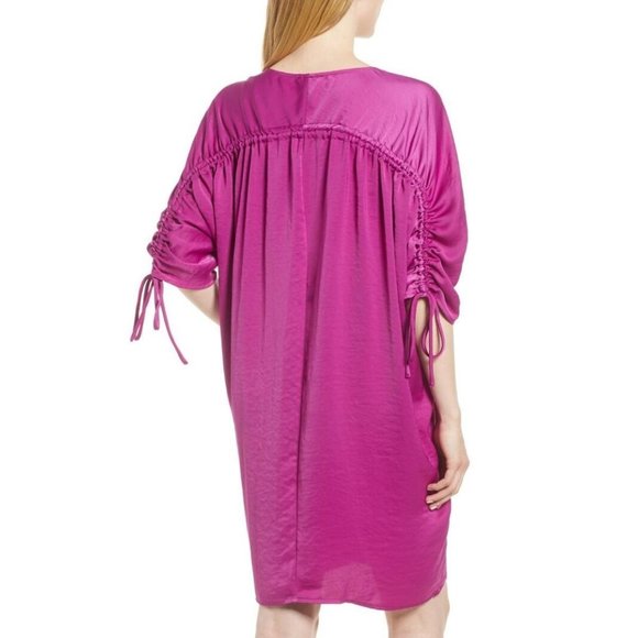 Pleione Magenta Shirred Scoop Neck Half Sleeve Shift Dress Womens Size XSP NWT - Picture 9 of 9